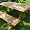 Casa Padrino Gartenmöbel Set Rustikal - Tisch + 2 Garten Bänke (Länge: 200 cm) - Eiche Massivholz - Modell Z
