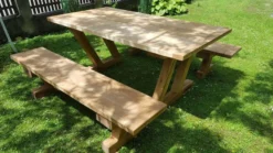 Casa Padrino Gartenmöbel Set Rustikal - Tisch + 2 Garten Bänke (Länge: 200 cm) - Eiche Massivholz - Modell Z
