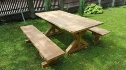 Casa Padrino Gartenmöbel Set Rustikal mit Kreuzgestell - Tisch + 2 Garten Bänke (Länge: 200 cm) - Eiche Massivholz