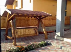 Casa Padrino Garten Schaukel Rustikal überdacht Hollywood Schaukel Mod S1 - Eiche Massivholz - 280 x 180 x 160 cm