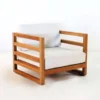 Casa Padrino Garten Sessel "Miami" Rustikal Weiss-Creme/Braun 80 x 40 x H70 cm - Eiche Massivholz - Echtholz Möbel Massiv