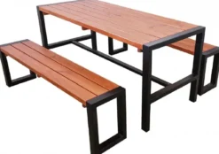 Casa Padrino Gartentisch mit 2 Sitzbänken Braun / Schwarz - Garten Möbel