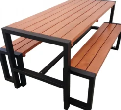 Casa Padrino Gartentisch mit 2 Sitzbänken Braun / Schwarz - Garten Möbel