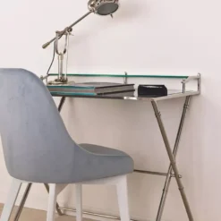 Casa Padrino Glas Schreibtisch / Sekretär Silber 83 cm - Büro Möbel