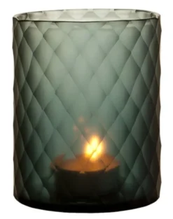 Casa Padrino Glas Teelichthalter / Windlicht Saphirfarben Ø 13 x H. 16 cm - Luxus Teelichthalter mit Diamantenschliff