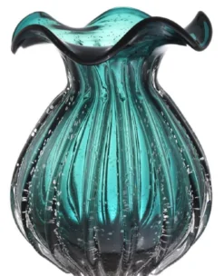 Casa Padrino Glas Vase / Blumenvase Grün Ø 26 x H. 33 cm - Luxus Wohnzimmer Deko