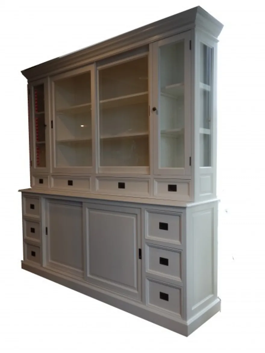 Casa Padrino Großer Shabby Chic Buffetschrank im Landhaus Stil, Weiß, 220 x 50/45 x 225 cm