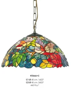 Casa Padrino Handgefertigte Tiffany Pendelleuchte, Hängeleuchte im Barockstil, Bunt, Durchmesser 40 cm, 1-Flammig