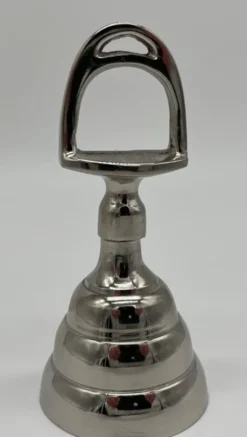Casa Padrino Handglocke Messing vernickelt Horsebit Ø 5.5 x H. 12.5 cm - Tischglocke - Service Glocke - Gastronomie Glocke - Hotel Glocke - Hotel & Gastronomie Deko Accessoires