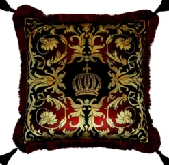 Casa Padrino Harald Glööckler Luxus Barock Kissen Pompöös Bordeauxrot / Gold mit Krone und Strass 50 x 50 cm