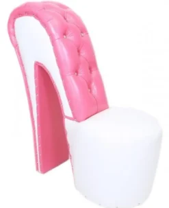 Casa Padrino High Heel Sessel mit Dekosteinen in Weiß / Rosa, H 105 cm x B 40 cm x T 85 cm - Designer Sessel
