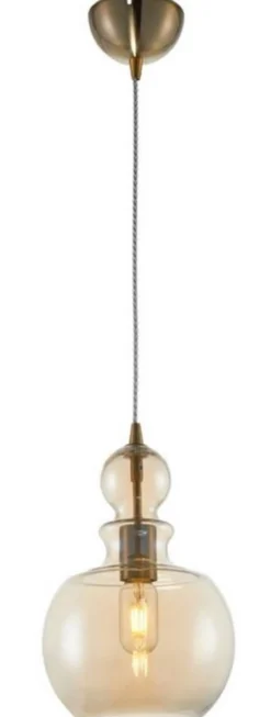 Casa Padrino Hängeleuchte Bronze / Bernsteinfarben Ø 21,5 x H. 33,4 cm - Höhenverstellbare Pendelleuchte