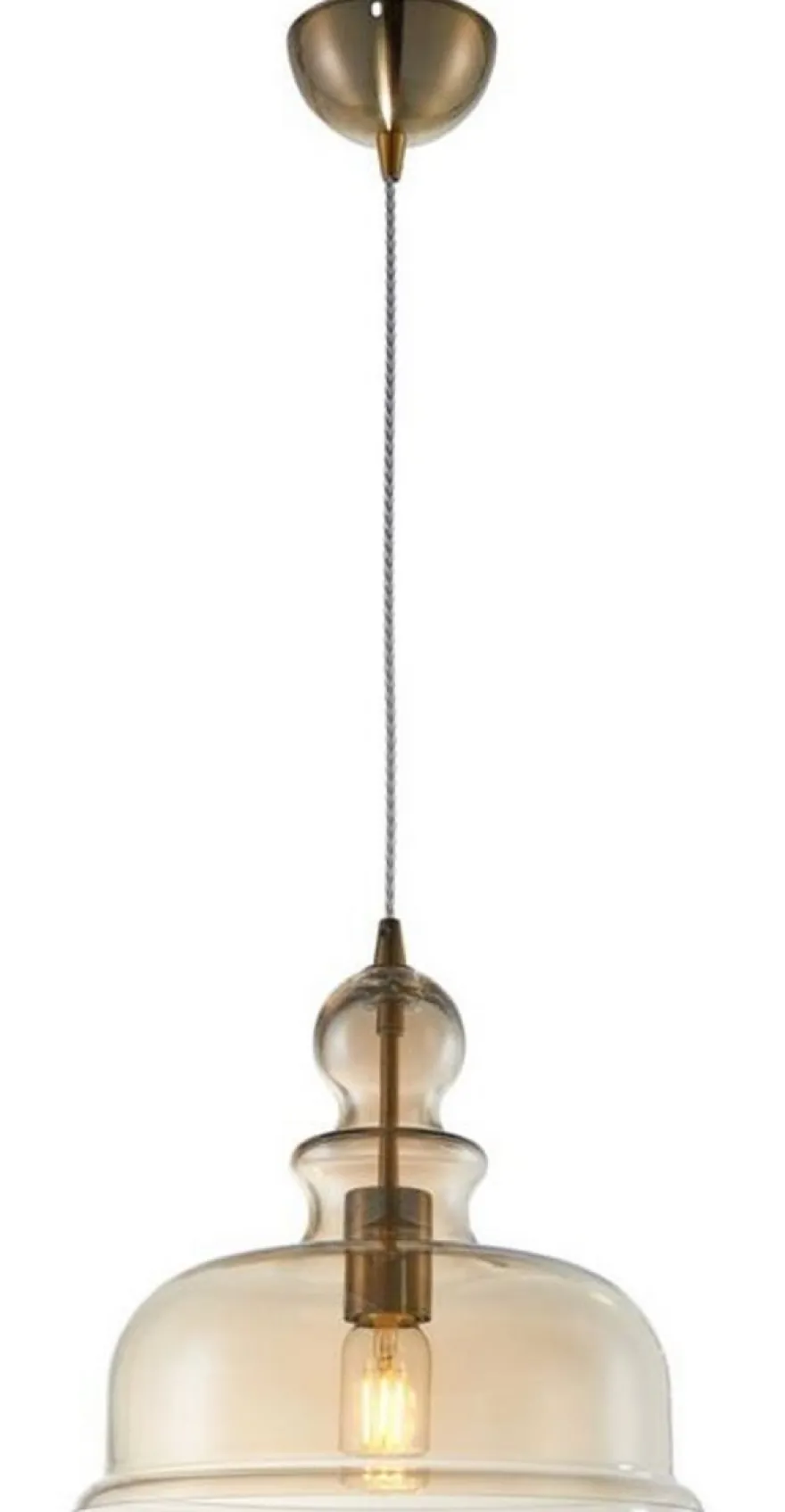 Casa Padrino Hängeleuchte Bronze / Bernsteinfarben Ø 29,7 x H. 29,9 cm - Pendelleuchte mit rundem Glas Lampenschirm