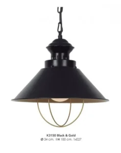 Casa Padrino Hängeleuchte Deckenleuchte Industrial Design Schwarz / Gold 34 cm Durchmesser - Industrie Lampe Leuchte Industrieleuchte