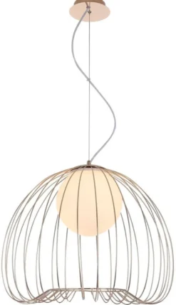 Casa Padrino Hängeleuchte Gold / Weiß Ø 50 x H. 41 cm - Leuchte aus geschwungenen Metallstäbchen