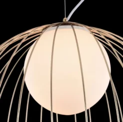 Casa Padrino Hängeleuchte Gold / Weiß Ø 50 x H. 41 cm - Leuchte aus geschwungenen Metallstäbchen