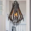 Casa Padrino Hängeleuchte Industrie-Stil Schwarz Durchmesser 42 x H 56 cm - Massive Deckenleuchte aus Holz und Metall