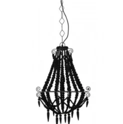 Casa Padrino Hängeleuchte Industrie-Stil Schwarz Durchmesser 42 x H 56 cm - Massive Deckenleuchte aus Holz und Metall