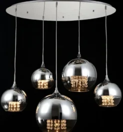 Casa Padrino Hängeleuchte Silber Ø 91 x H. 95 cm - Hängelampe mit runden Lampenschirmen und feinsten Kristall Behängen