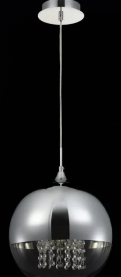 Casa Padrino Hängeleuchte Silber Ø 30 x H. 28 cm - Hängelampe mit rundem Lampenschirm und feinsten Kristall Behängen