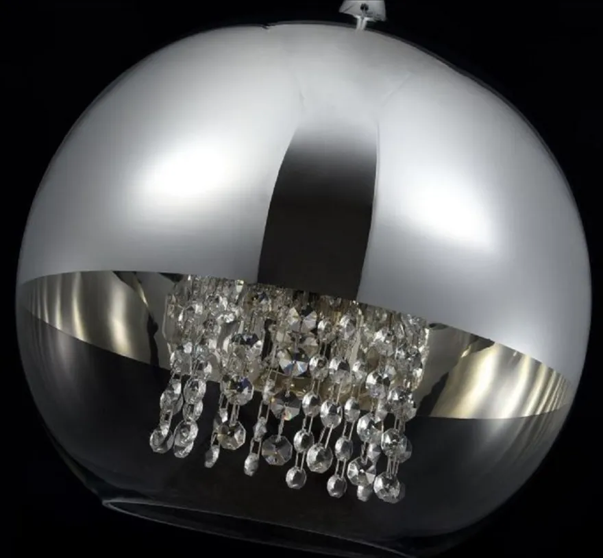 Casa Padrino Hängeleuchte Silber Ø 30 x H. 28 cm - Hängelampe mit rundem Lampenschirm und feinsten Kristall Behängen