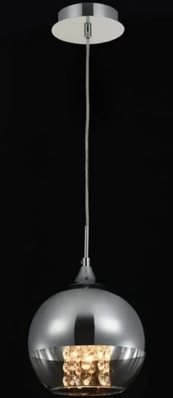 Casa Padrino Hängeleuchte Silber Ø 20 x H. 17,5 cm - Hängelampe mit rundem Lampenschirm und feinsten Kristall Behängen