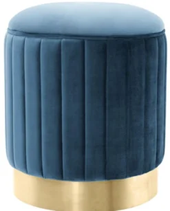 Casa Padrino Hocker Blau / Messing Ø 40 x H. 45 cm - Luxus Sitzhocker
