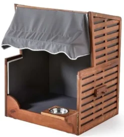 Casa Padrino Hunde Strandkorb mit Wassernapf Braun / Grau / Weiß 75 x 65 x H. 87 cm - Hunde Möbel - Tier Möbel - Garten Möbel - Outdoor Möbel