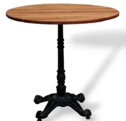 Casa Padrino Industrie Stil Garten Esstisch Dunkelbraun / Schwarz 80 x H. 76 cm - Rund Gartentisch mit Massivholz Tischplatte - Industrie Stil Gastronomie & Garten Möbel
