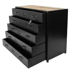 Casa Padrino Industrie Stil Schubladenkommode Schwarz / Braun 100 x 45 x H. 80 cm - Metall Kommode mit 5 Schubladen