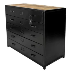 Casa Padrino Industrie Stil Schubladenkommode Schwarz / Braun 100 x 45 x H. 80 cm - Metall Kommode mit 5 Schubladen
