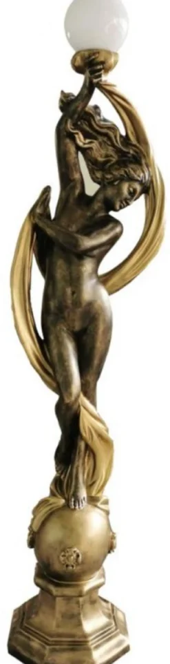 Casa Padrino Jugendstil Außenstehleuchte Skulptur Tänzerin Antik Gold / Weiß H. 172 cm - Wetterbeständige Garten & Terrassen Leuchte - Barock & Jugendstil Deko Accessoires