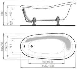 Casa Padrino Jugendstil Badewanne Rot / Weiß / Silber 168 cm - Freistehende Retro Stil Badewanne