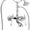 Casa Padrino Jugendstil Badewannen Armatur mit Brause Silber / Weiß H. 35,5 cm - Nostalgisches Bad Zubehör - Erstklassische Qualität