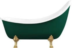 Casa Padrino Jugendstil Badewanne Dunkelgrün / Weiß / Gold 180 cm - Freistehende Retro Stil Badewanne