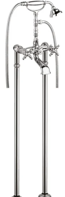 Casa Padrino Jugendstil Badewannen Armatur Gold H. 105,5 cm - Nostalgische Badezimmer Badewannen Armatur mit Brause und Standfüßen