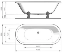 Casa Padrino Jugendstil Badewanne Schwarz / Weiß / Silber 170 cm - Freistehende Retro Stil Badewanne