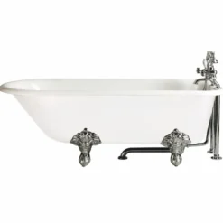 Casa Padrino Jugendstil Badewanne Weiß / Silber 170 cm - Freistehende Gusseisen Badewanne