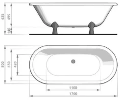 Casa Padrino Jugendstil Badewanne Schwarz / Silber 170 cm - Freistehende Retro Stil Badewanne