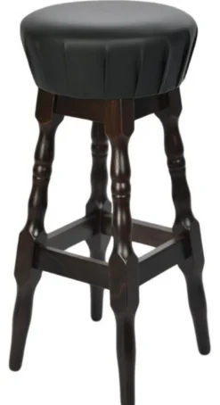 Casa Padrino Jugendstil Barhocker Schwarz / Dunkelbraun H. 80 cm - Runder Kunstleder Barstuhl