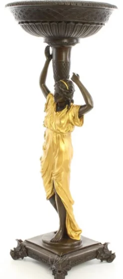 Casa Padrino Jugendstil Blumentopfständer Bronze / Gold 33,2 x 33,2 x H. 76,4 cm - Luxus Bronzefigur