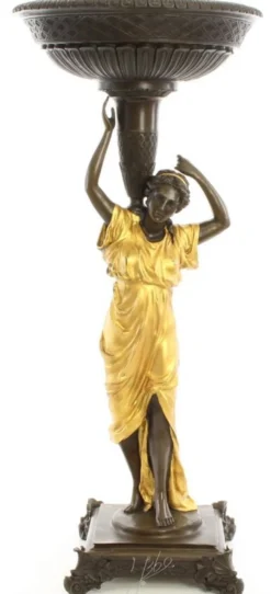 Casa Padrino Jugendstil Blumentopfständer Bronze / Gold 33,2 x 33,2 x H. 76,4 cm - Luxus Bronzefigur