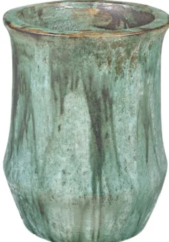 Casa Padrino Jugendstil Blumentopf Opal Grün Ø 46 x H. 60 cm - Handgefertigter runder Terracotta Pflanzentopf - Garten & Terrassen Deko Accessoires