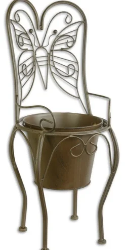 Casa Padrino Jugendstil Blumentopf Braun 24,1 x 25,5 x H. 59 cm - Metall Planzentopf im Gartenstuhl Design - Garten & Terrassen Deko
