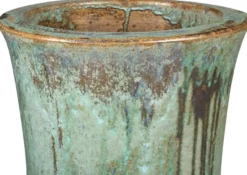Casa Padrino Jugendstil Blumentopf Opal Grün Ø 43 x H. 87 cm - Handgefertigter runder Terracotta Pflanzentopf - Garten & Terrassen Deko Accessoires