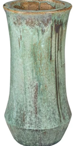 Casa Padrino Jugendstil Blumentopf Opal Grün Ø 43 x H. 87 cm - Handgefertigter runder Terracotta Pflanzentopf - Garten & Terrassen Deko Accessoires