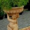 Casa Padrino Jugendstil Blumentopf mit Skulptur Beige Ø 50 x H. 86 cm - Pflanzentopf - Gartendeko