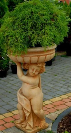 Casa Padrino Jugendstil Blumentopf mit Skulptur Beige Ø 50 x H. 86 cm - Pflanzentopf - Gartendeko