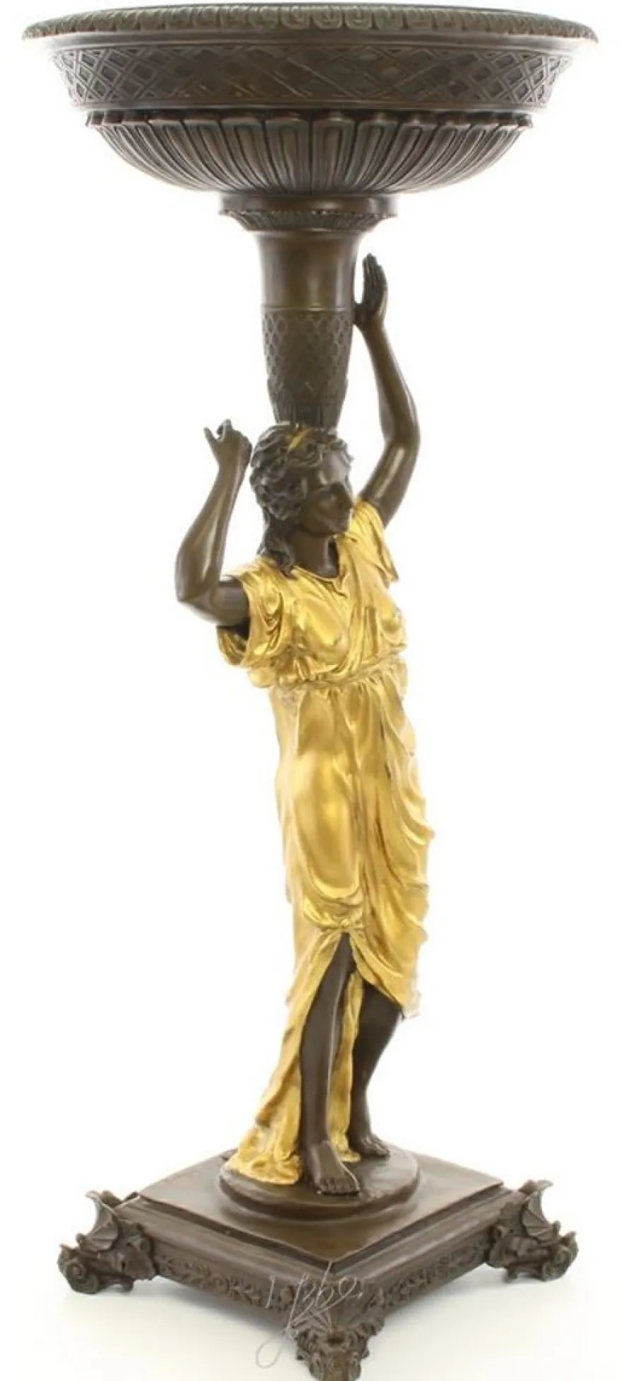 Casa Padrino Jugendstil Blumentopfständer Bronze / Gold 33 x 33 x H. 77,2 cm - Luxus Bronzefigur