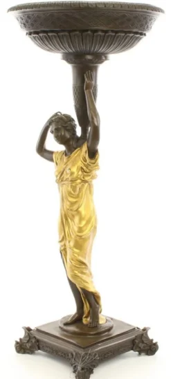 Casa Padrino Jugendstil Blumentopfständer Bronze / Gold 33 x 33 x H. 77,2 cm - Luxus Bronzefigur